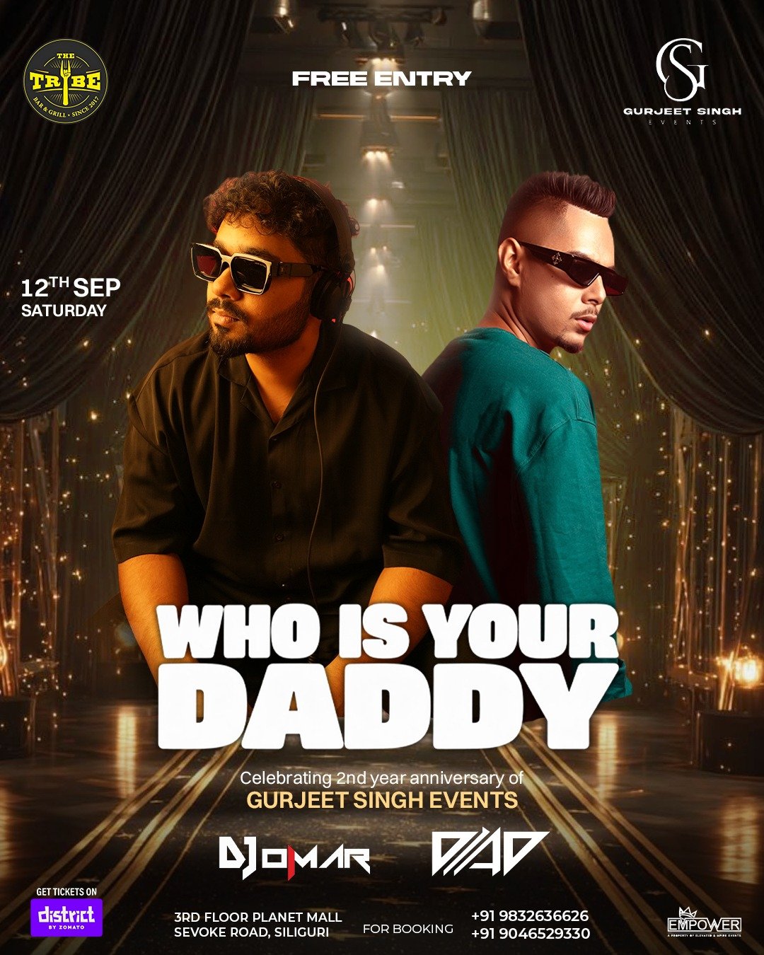 Who Is Your Daddy DJ night event poster at The Tribe Bar and Grill in Siliguri on 12 September